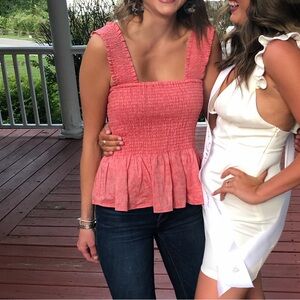 Maeve Pink Smocked Peplum Tank